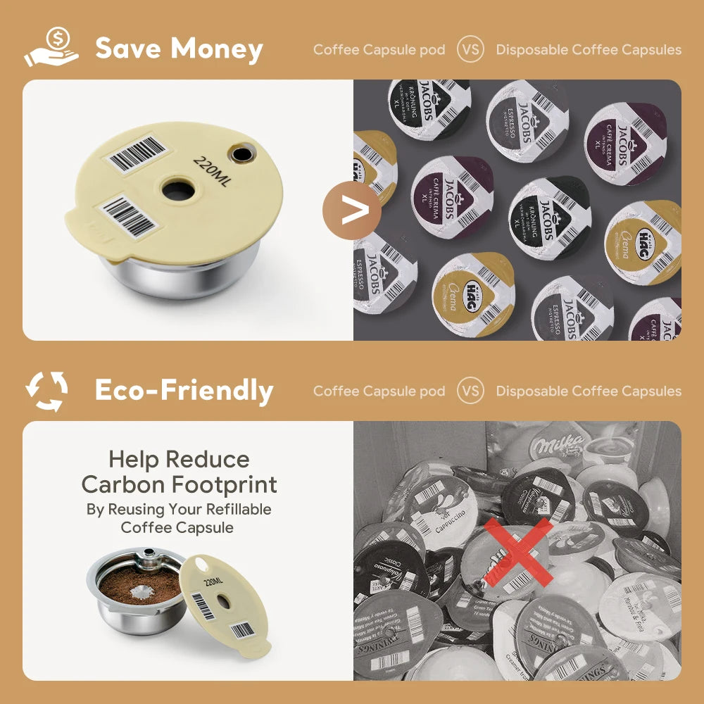 304 Stainless Steel Reusable Coffee Pod | Compatible with Tassimo Machines | 60ml–220ml
