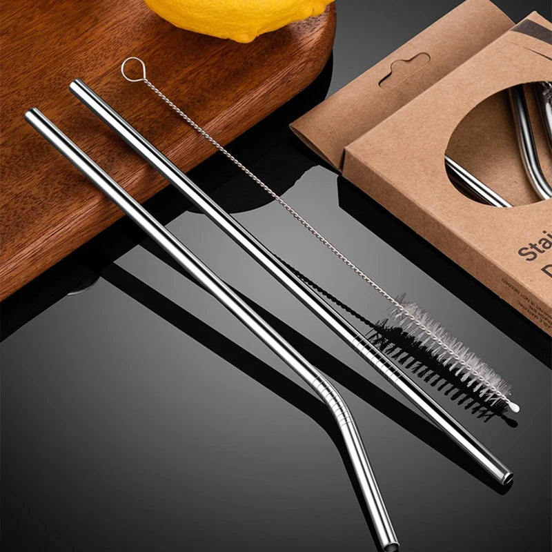 Reusable Stainless Steel Straw Set with Brush – 4 Straws