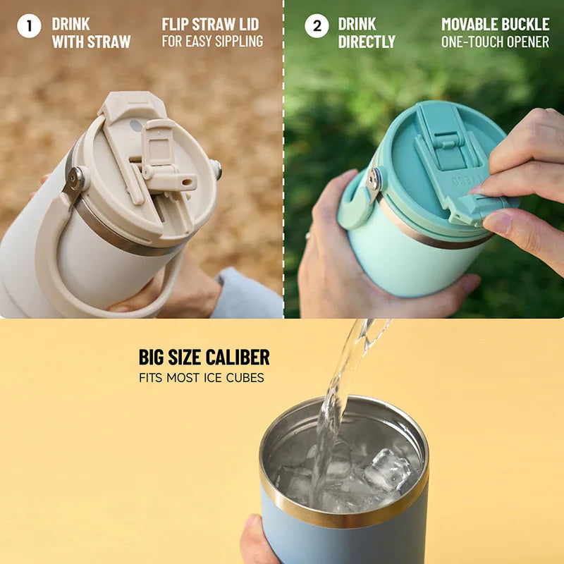 TYESO Insulated Tumbler with Straw & Handle – 600ml to 1200ml | Hot & Cold Flask