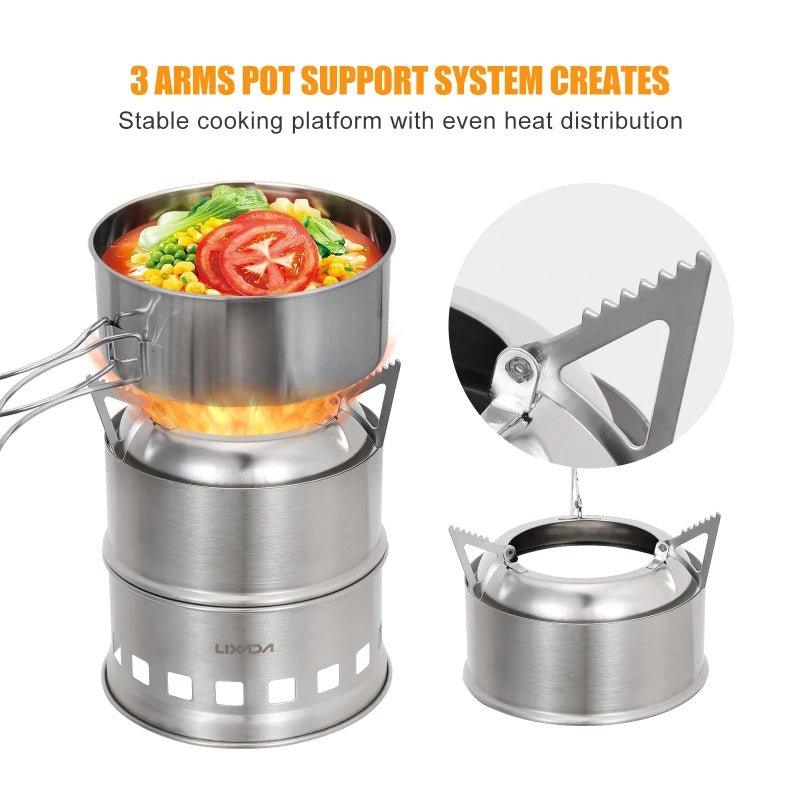 Lixada Portable Stainless Steel Wood Stove — Camping & Backpacking
