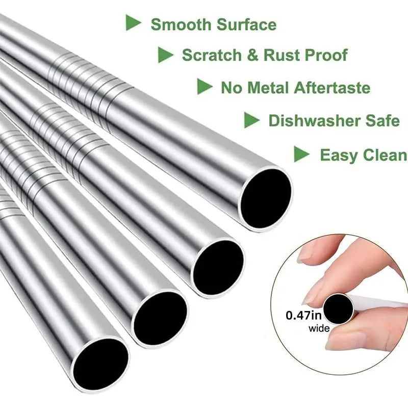 Wide Stainless Steel Boba/Smoothie Straws with Cleaning Brush – Set of 4