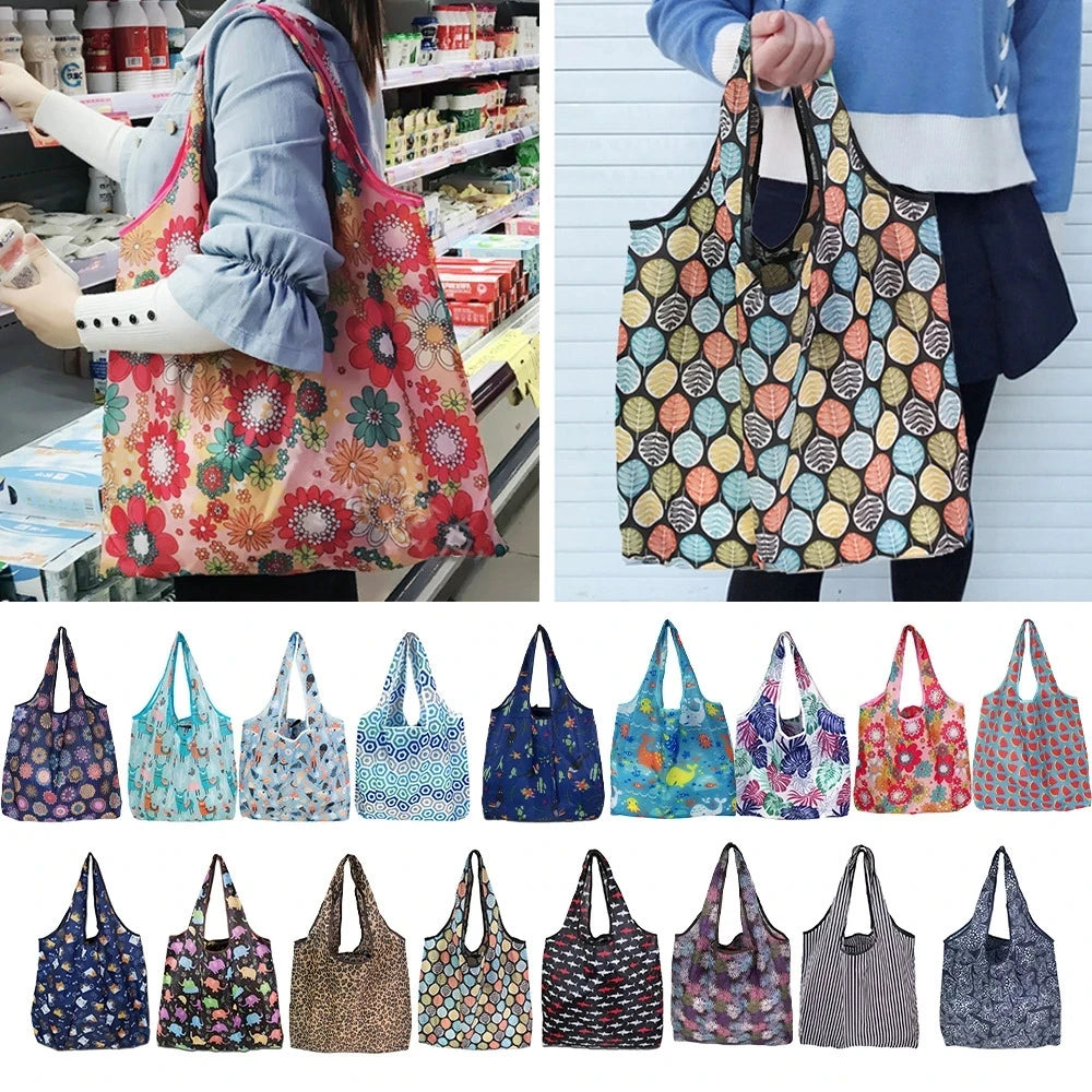 KindFuny Foldable Reusable Shopping Tote Bag – Large Eco-Friendly Grocery Bag | 32 Prints