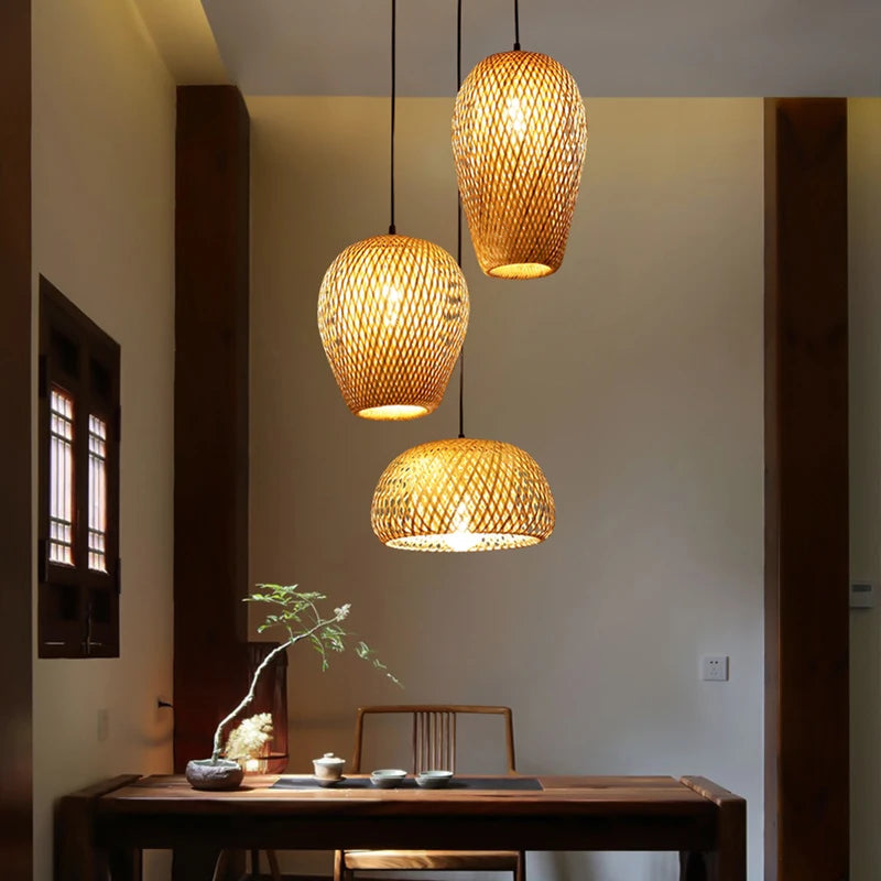 Hand-Woven Bamboo Pendant Light | Natural Wood Lampshade | ZODOLAMP