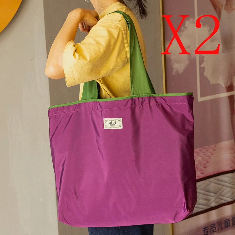 Foldable Drawstring Shopping Bag – Large Reusable Nylon Tote