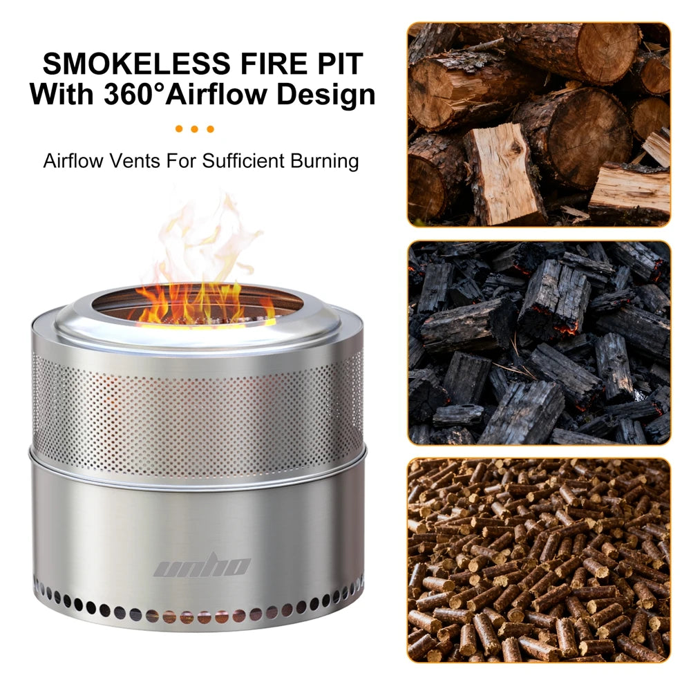 19-inch Portable Stainless Steel Fire Pit — Wood Burning, Outdoor Use