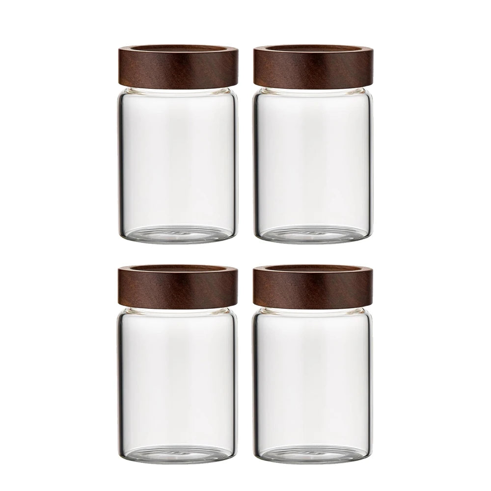 Borosilicate Glass Storage Jars with Acacia Wood Screw Lids | Set of 4 or 6