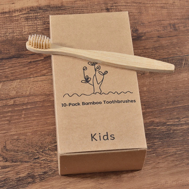 Kids Bamboo Toothbrushes | Soft Nylon Bristles | 10-Pack