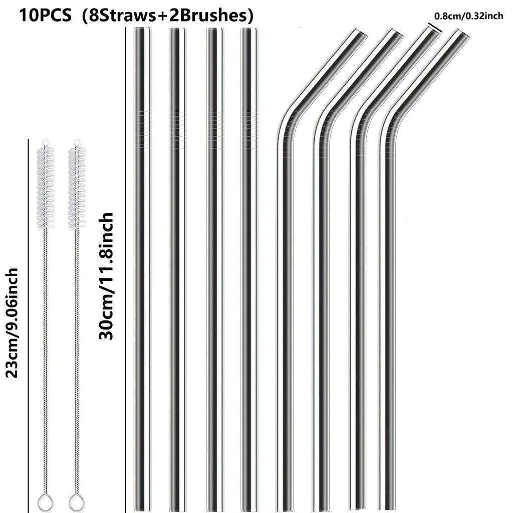 Reusable Stainless Steel Straw Sets with Cleaning Brushes
