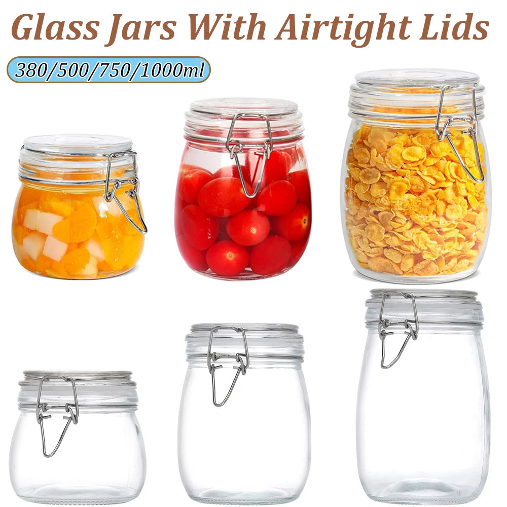Airtight Glass Storage Jars with Hinged Lid & Silicone Seal - Wide Mouth | 380ml–1000ml