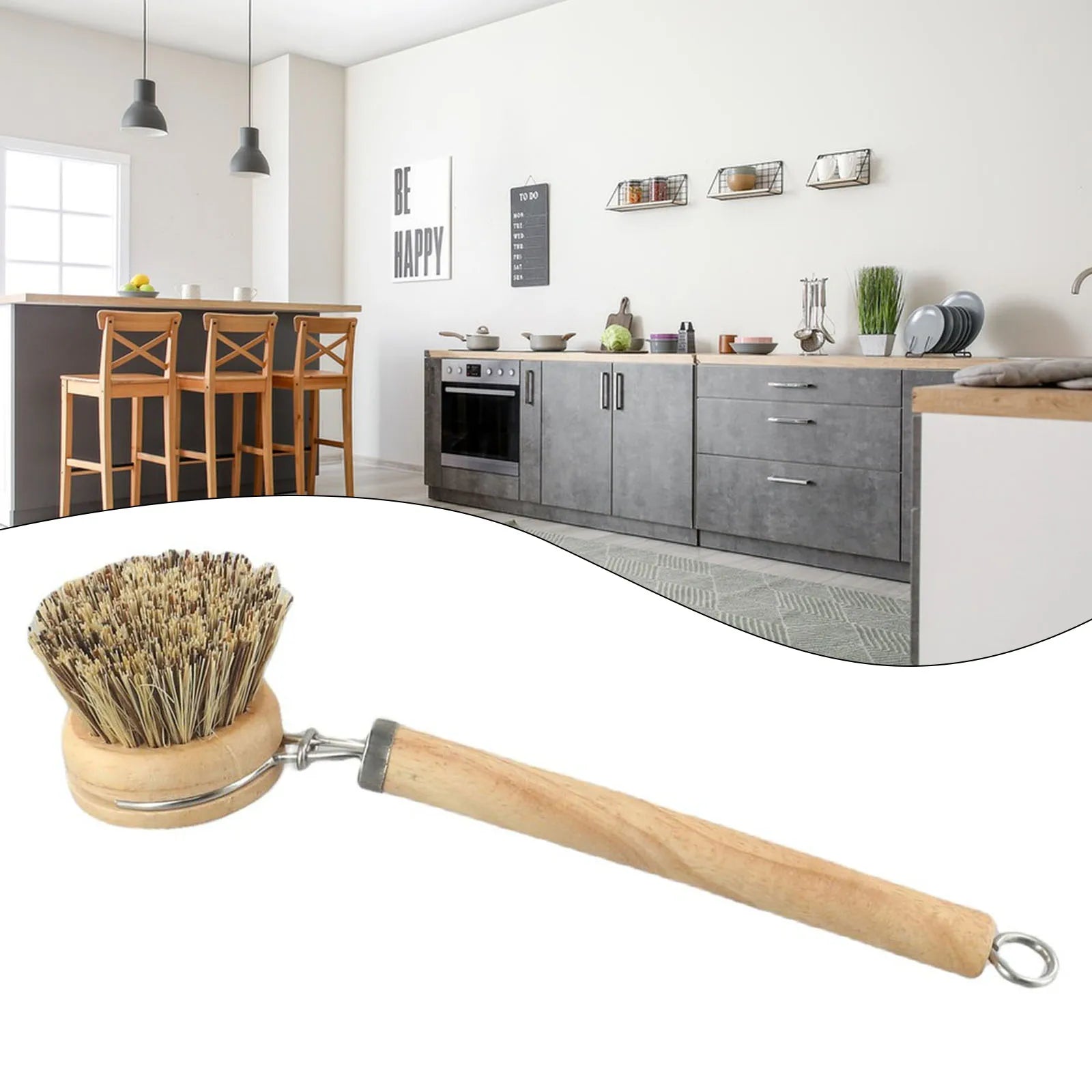 Natural Wood Dish Brush with Bristles – Eco-Friendly Kitchen Scrubber