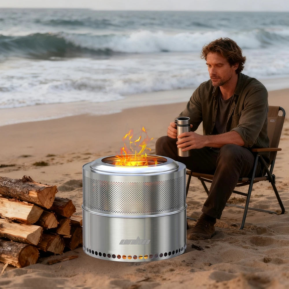 19-inch Portable Stainless Steel Fire Pit — Wood Burning, Outdoor Use