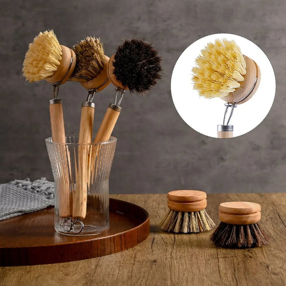 Natural Wood Dish Brush with Bristles – Eco-Friendly Kitchen Scrubber