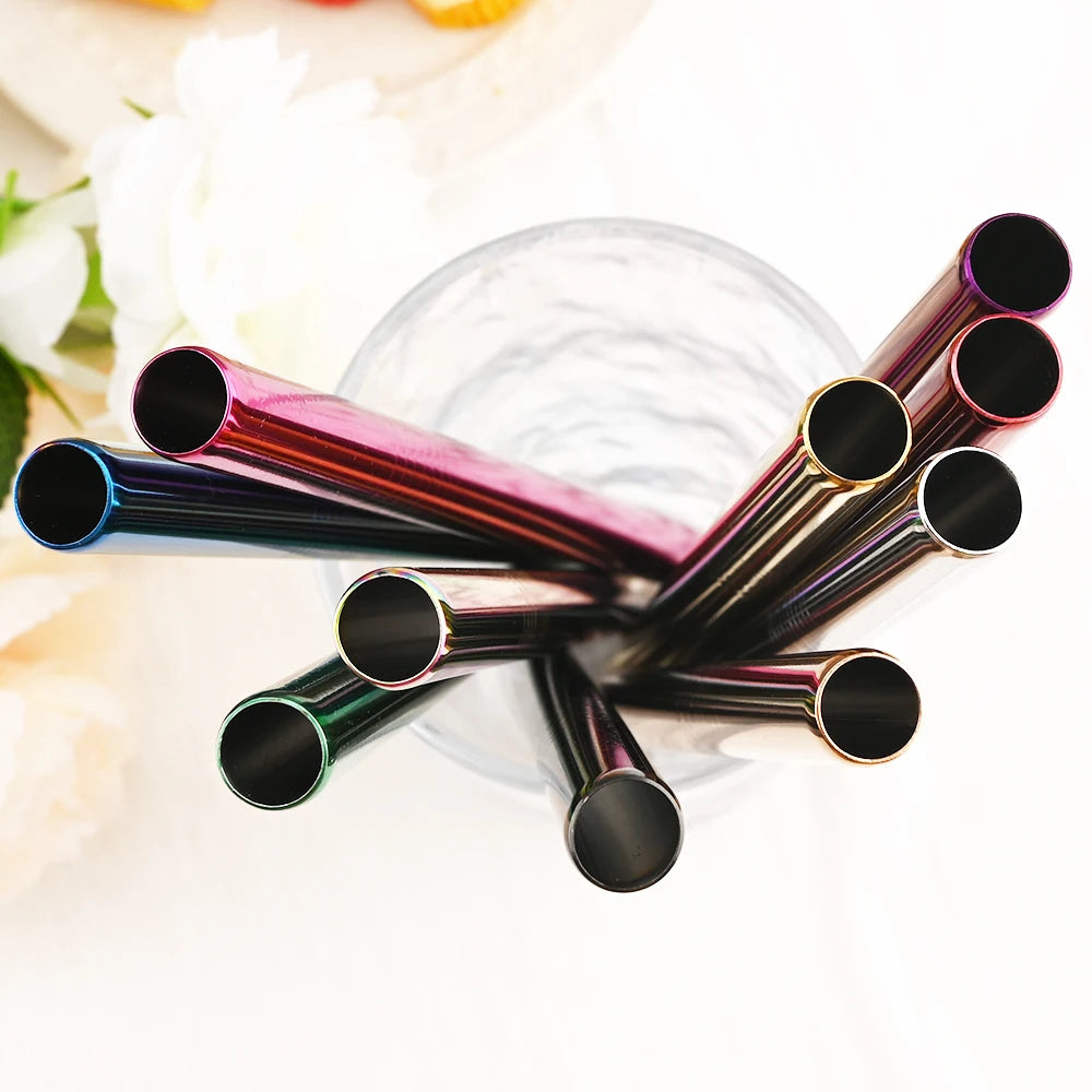 Snplowum Reusable Stainless Steel Straws – Straight & Bent | Rainbow & Silver | CE/EU LFGB SGS Certified