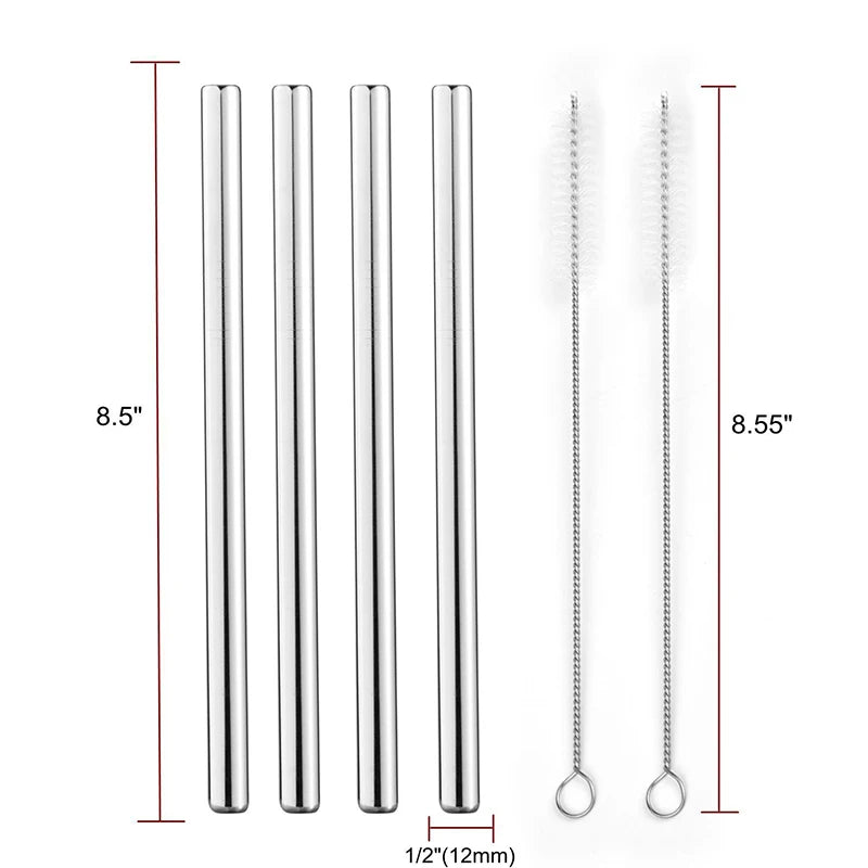 Wide Stainless Steel Boba/Smoothie Straws with Cleaning Brush – Set of 4