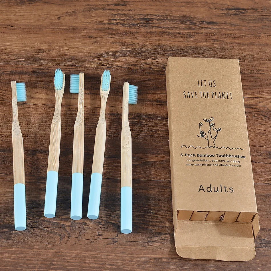 Bamboo Handle Toothbrushes, 5-Pack, Nylon Bristles