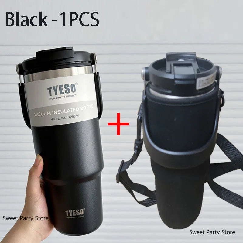 TYESO Insulated Tumbler with Straw & Handle – 600ml to 1200ml | Hot & Cold Flask