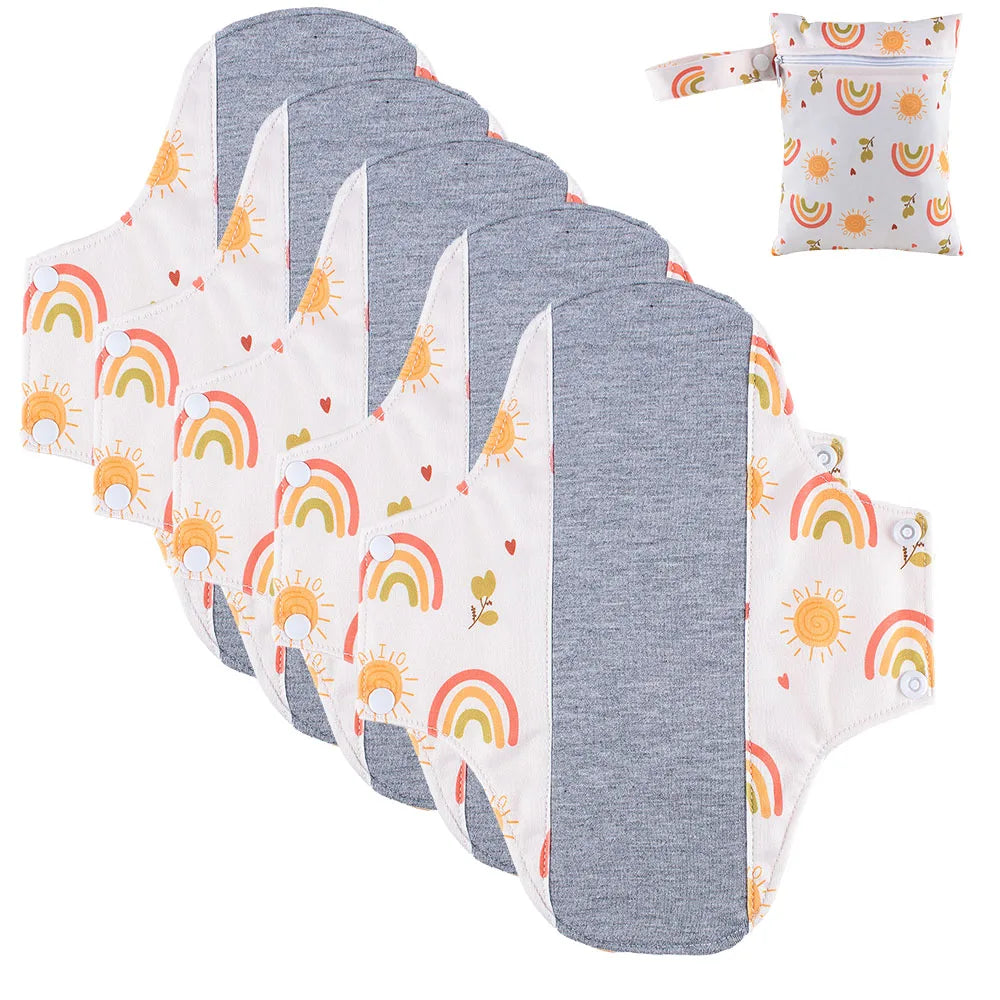 Reusable Cloth Menstrual Pads with Wet Bag – Light Flow / Day | 5-Pack, 20×23cm