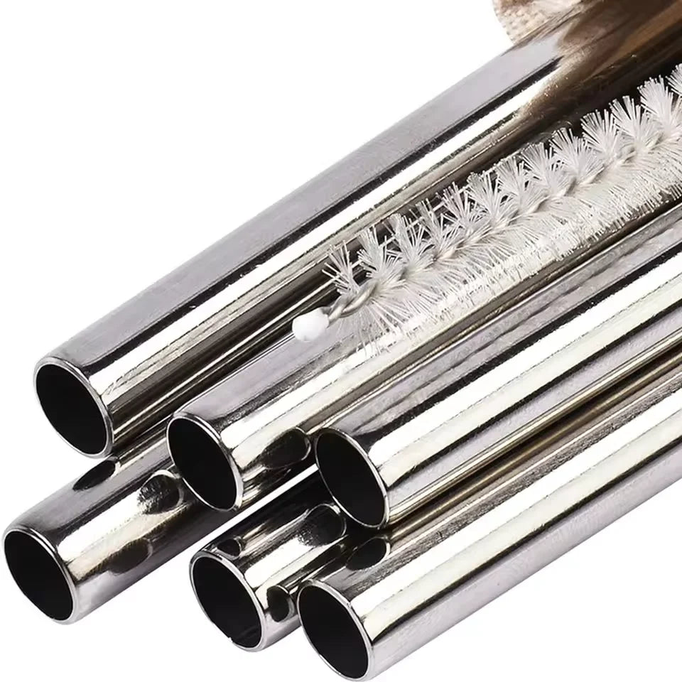 Wide Stainless Steel Boba/Smoothie Straws with Cleaning Brush – Set of 4