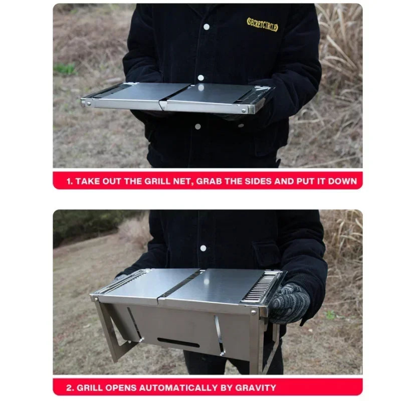 Portable Folding Stainless Steel Charcoal BBQ Grill