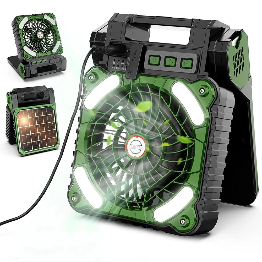 Solar-Powered Portable Fan with LED Lantern & Power Bank | Himist