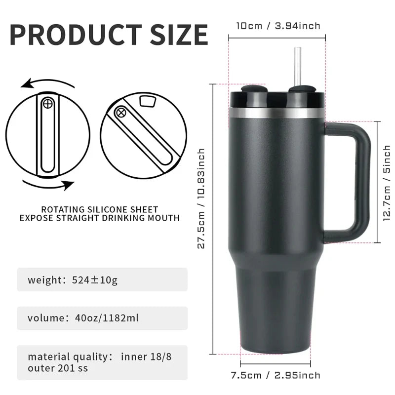 Watersy 40oz Insulated Tumbler with Handle – Stainless Steel | 10 Colours
