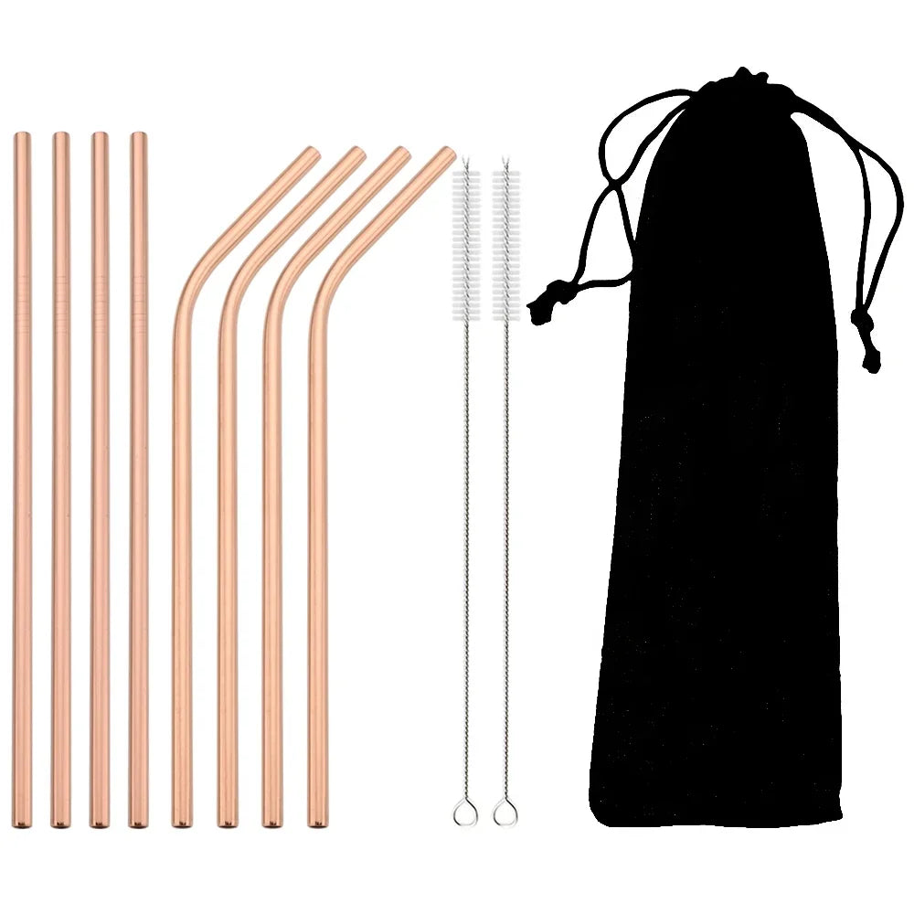 Reusable Stainless Steel Straws Set – 11 Piece with Cleaning Brush | 11 Colours
