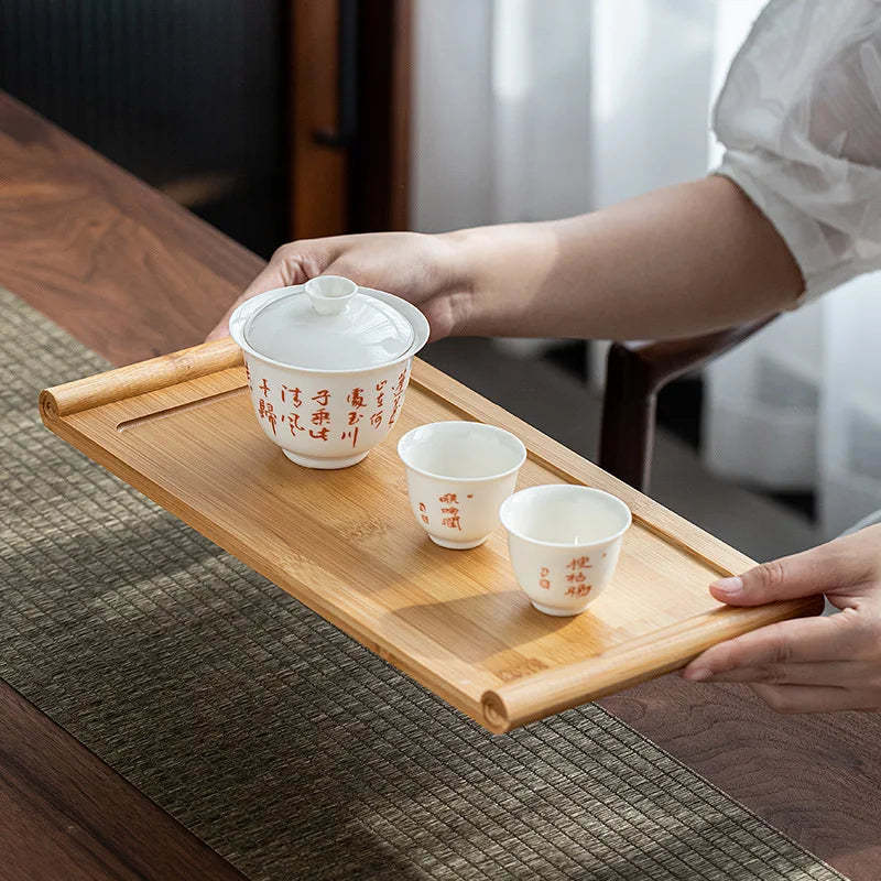 Bamboo Serving Tray - Rectangular Natural Wood Tray for Tea, Snacks & Entertaining