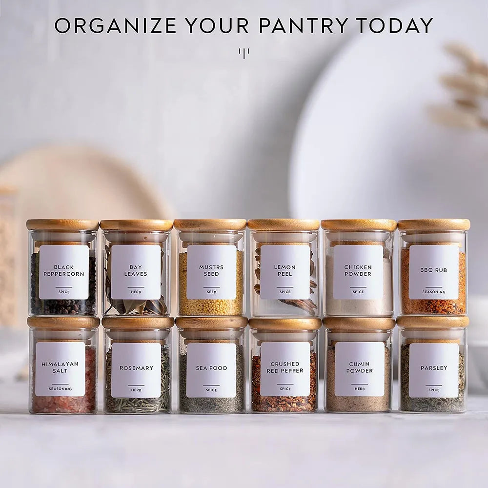 Borosilicate Glass Spice Jars with Bamboo Lids | Set of 5 or 12 | 75ml