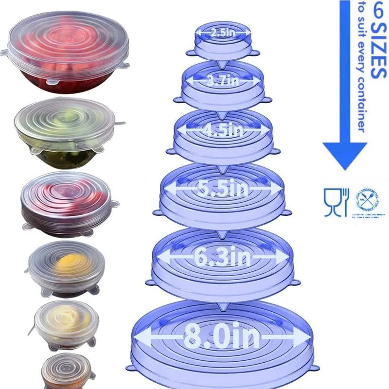 Silicone Stretch Lids - 6-Pack Reusable Food Storage Covers