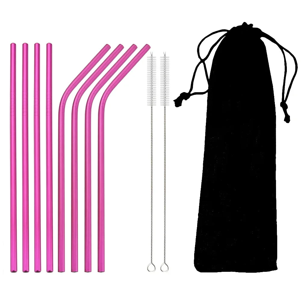 Reusable Stainless Steel Straws Set – 11 Piece with Cleaning Brush | 11 Colours