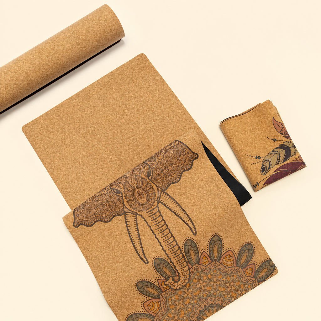 Foldable Cork and Rubber Yoga Mat, 183 × 61 cm