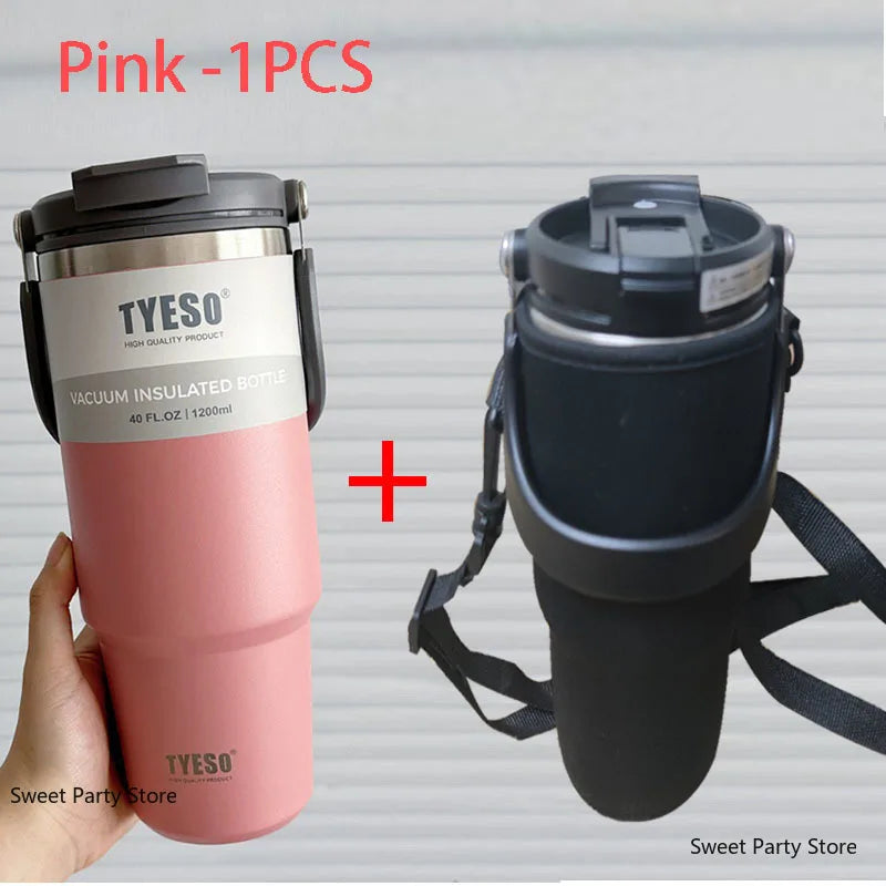 TYESO Insulated Tumbler with Straw & Handle – 600ml to 1200ml | Hot & Cold Flask
