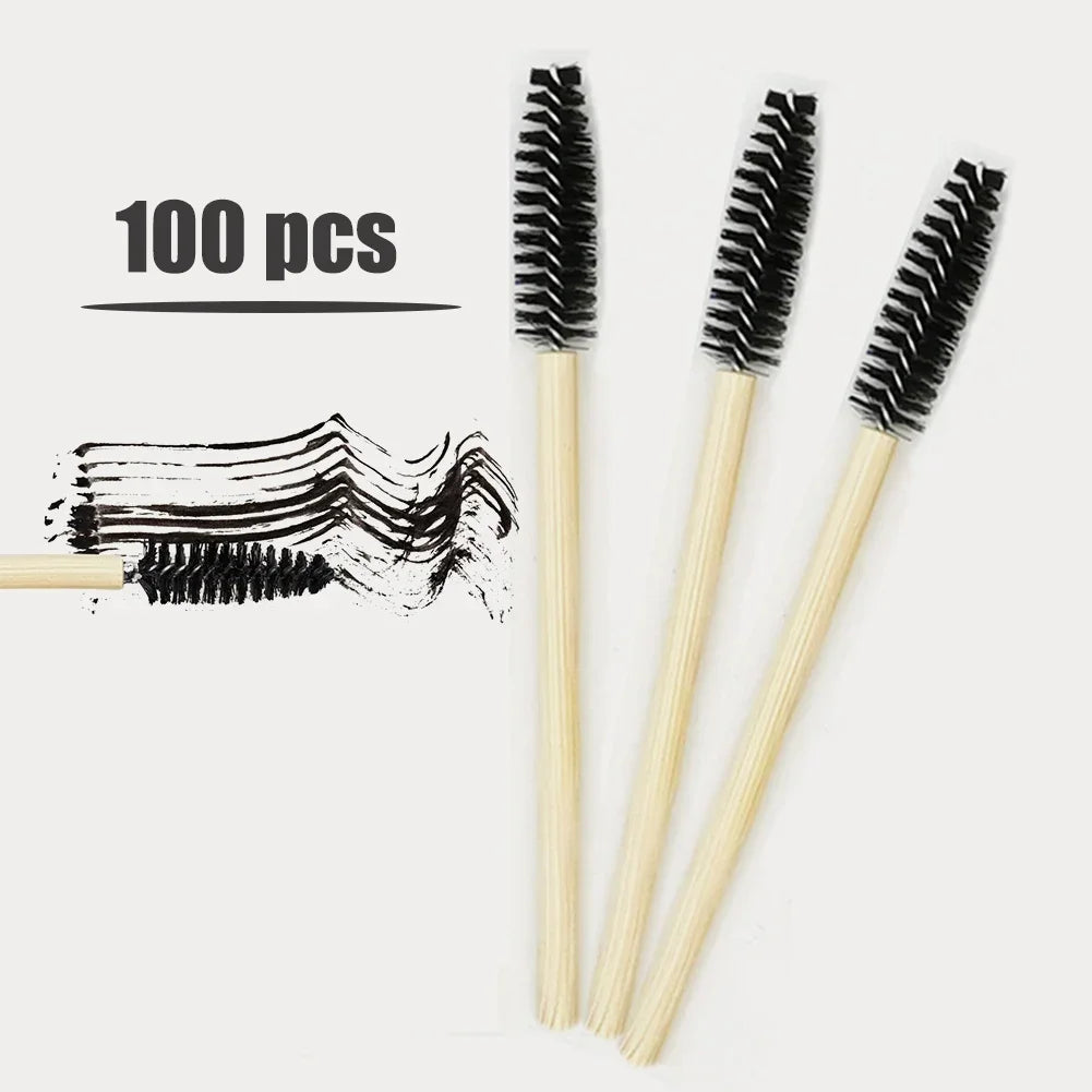 100pc Bamboo Handle Disposable Makeup Brushes | Lip & Eyelash | Eco-Friendly