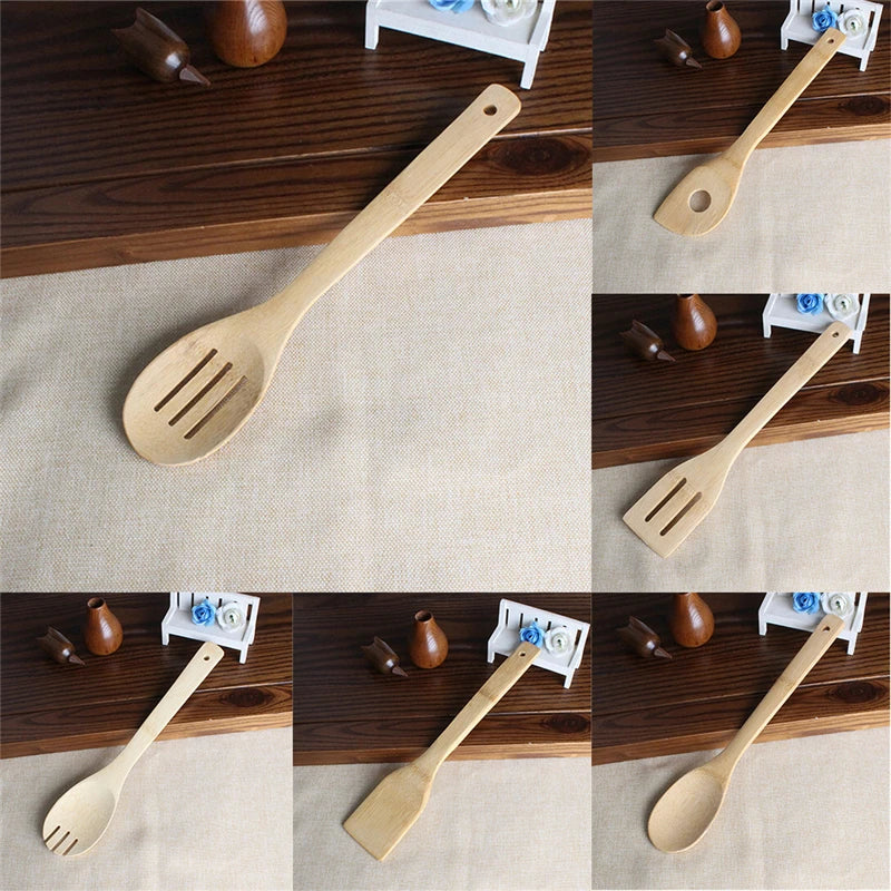 Bamboo Kitchen Utensil Set - 6-Piece Wooden Spoons & Spatulas with Storage Bag