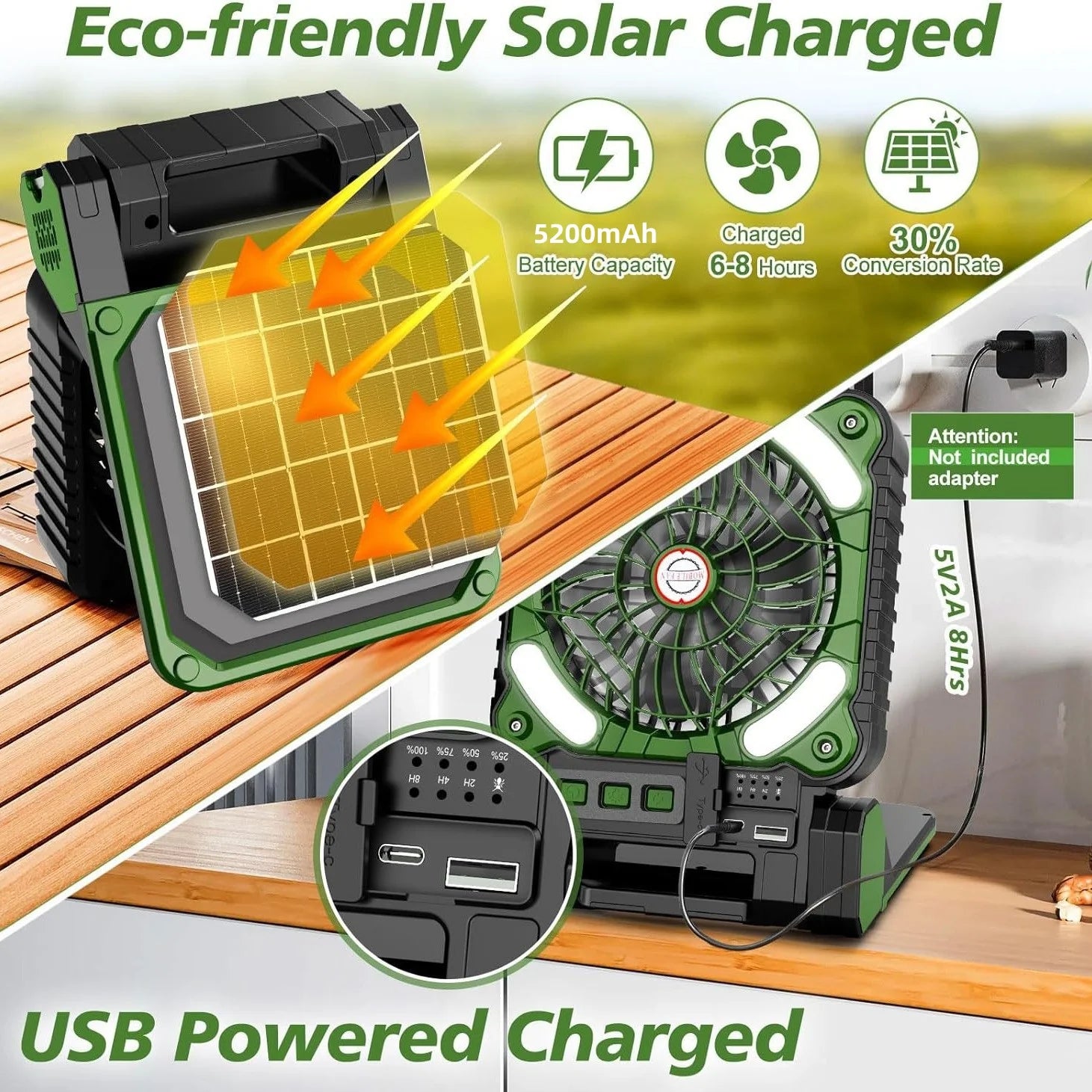 Solar-Powered Portable Fan with LED Lantern & Power Bank | Himist