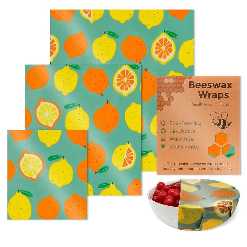 Reusable Beeswax Food Wraps | 9-Piece Set | 3 Sizes | Cotton, Beeswax, Resin & Jojoba Oil