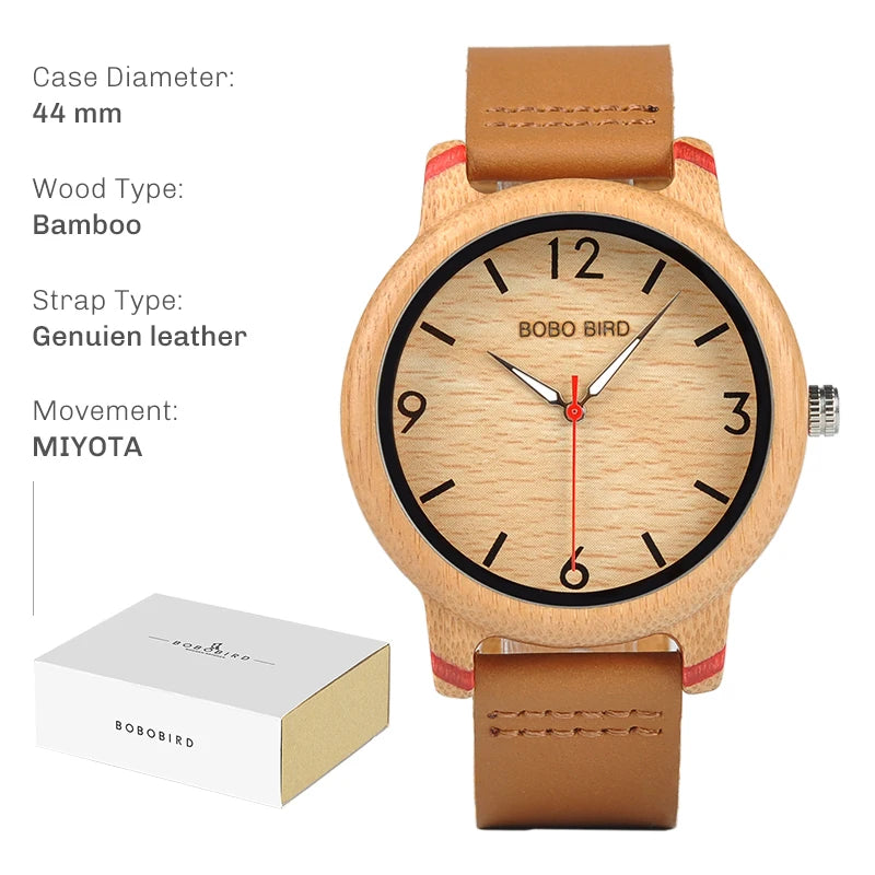 Handcrafted Bamboo Wood Watch — Unisex Quartz | BOBO BIRD