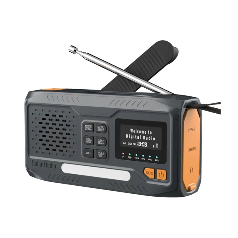 DAB/FM Emergency Radio with Solar, Hand-Crank & Bluetooth | SODIAL WR-6B
