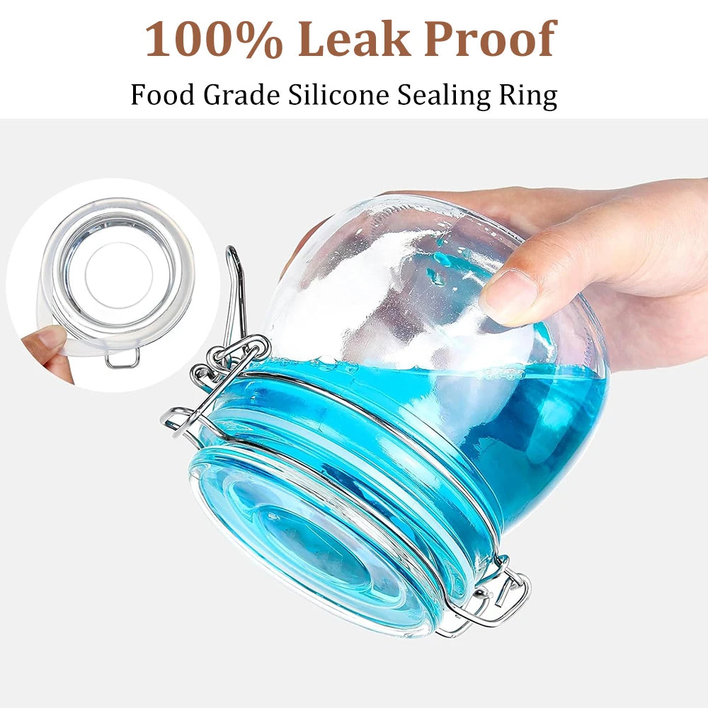Airtight Glass Storage Jars with Hinged Lid & Silicone Seal - Wide Mouth | 380ml–1000ml