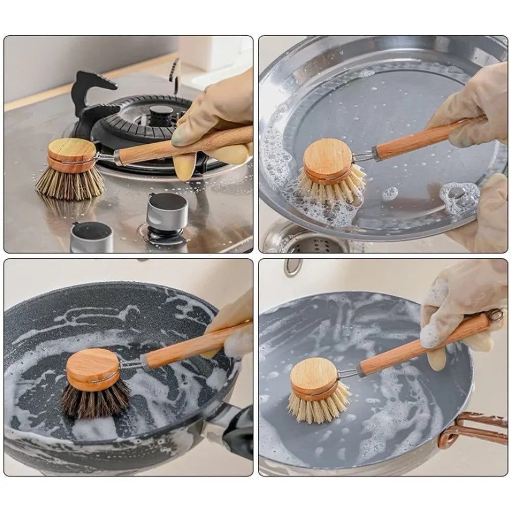 Natural Wood Dish Brush with Bristles – Eco-Friendly Kitchen Scrubber