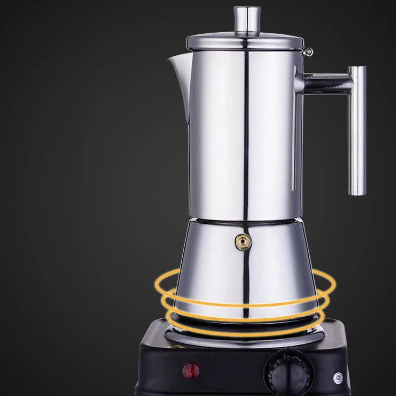 Thickened Stainless Steel Moka Pot | 300ml | Induction & Gas | Italian Stovetop Espresso