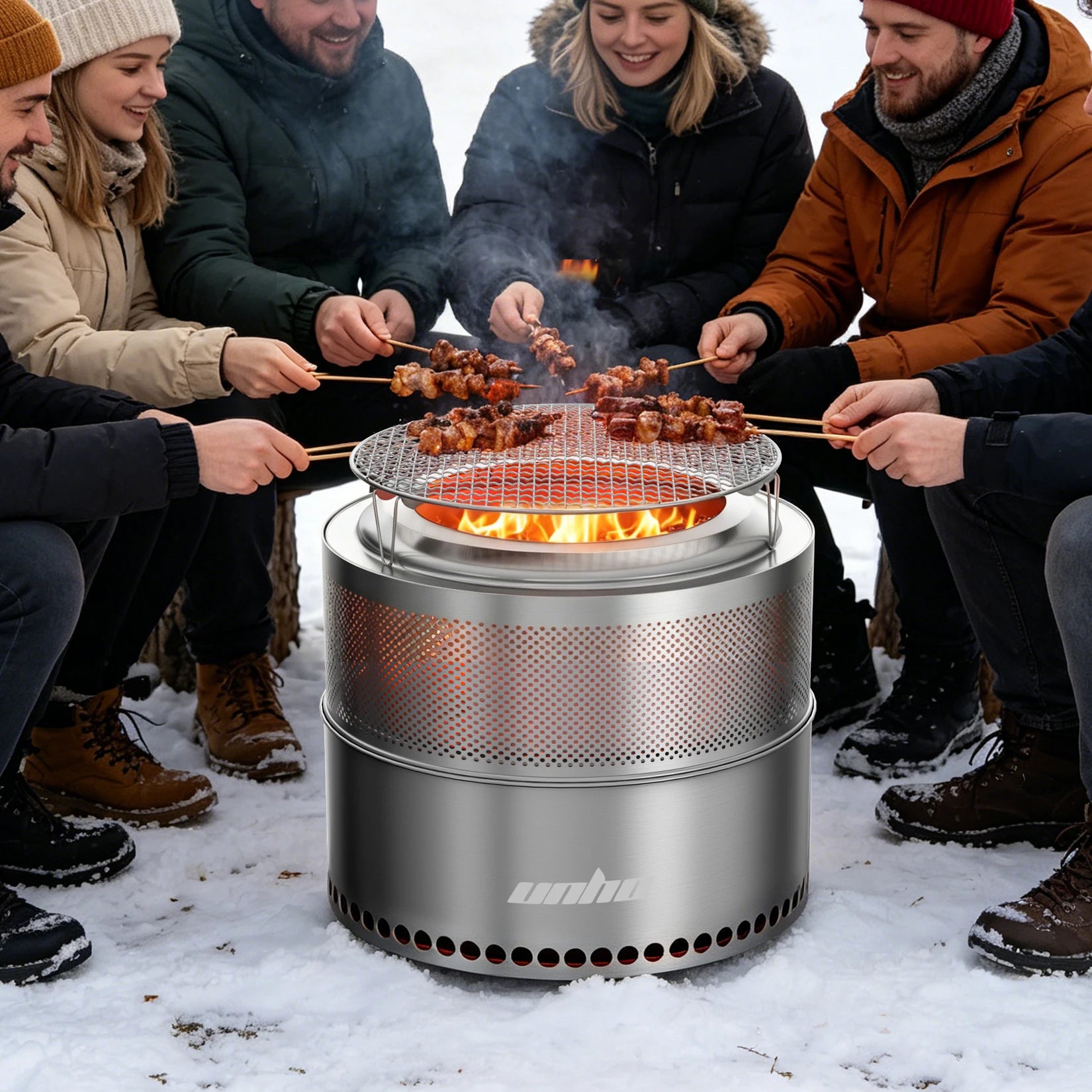 19-inch Portable Stainless Steel Fire Pit — Wood Burning, Outdoor Use