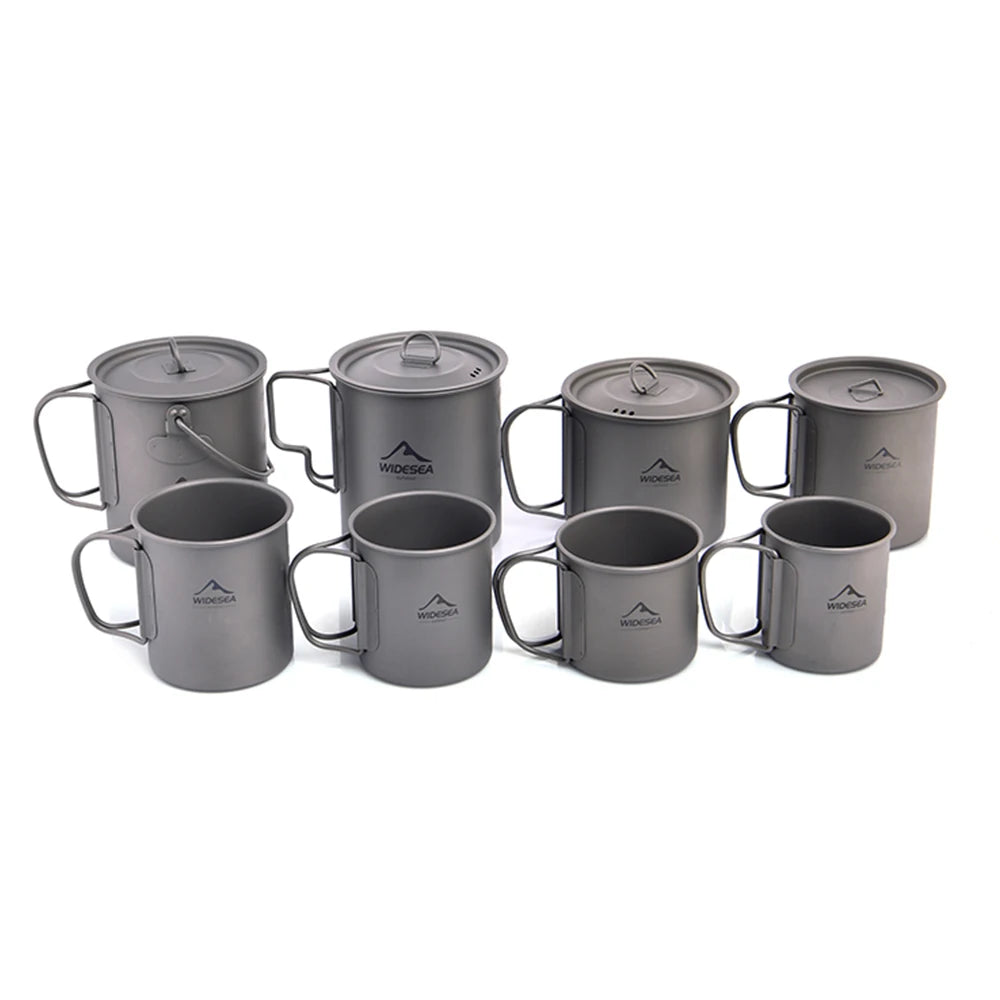 Widesea Ultralight Titanium Camping Mug | 200ml–750ml | Foldable Handle | Hiking & Backpacking