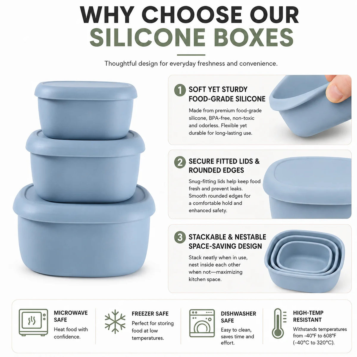 Nesting Silicone Food Containers, Set of 3