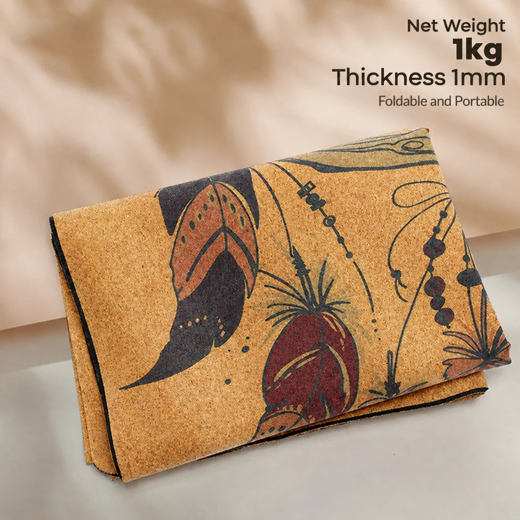 Foldable Cork and Rubber Yoga Mat, 183 × 61 cm
