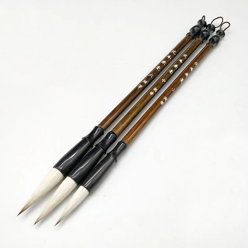 Chinese Calligraphy Brush Set of 3 | Bamboo Handle | Wool or Weasel Hair | CICILEVEI