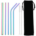 Snplowum Reusable Stainless Steel Straws – Straight & Bent | Rainbow & Silver | CE/EU LFGB SGS Certified