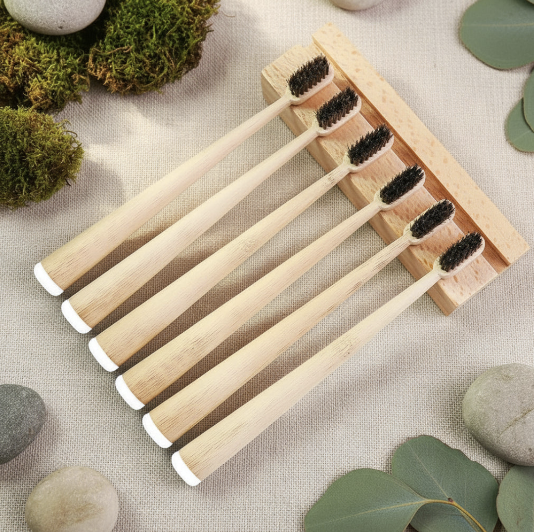 4 or 8 Pack Horse Bristle Bamboo Toothbrushes — Hard Bristle, Plastic-Free
