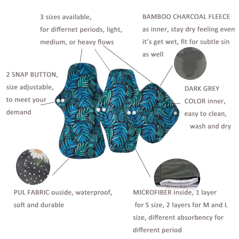 Reusable Menstrual Pads 5-Pack — S, M & L for Day & Night | DHCLOTHBABY