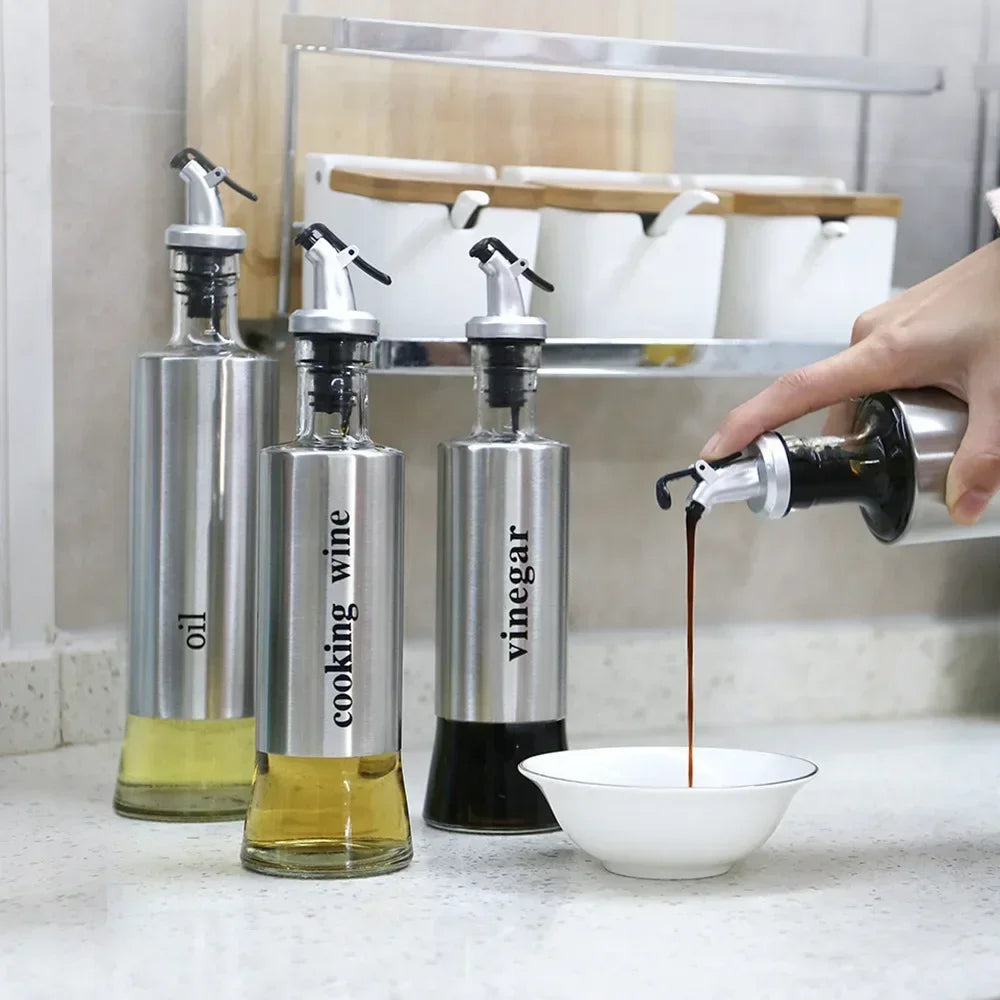 Stainless Steel Oil & Vinegar Dispenser Bottle — No-Drip Sauce Pourer